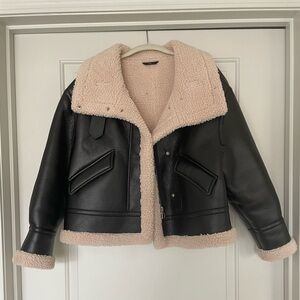 AHA selected faux leather Sherpa lined aviator style jacket | size M